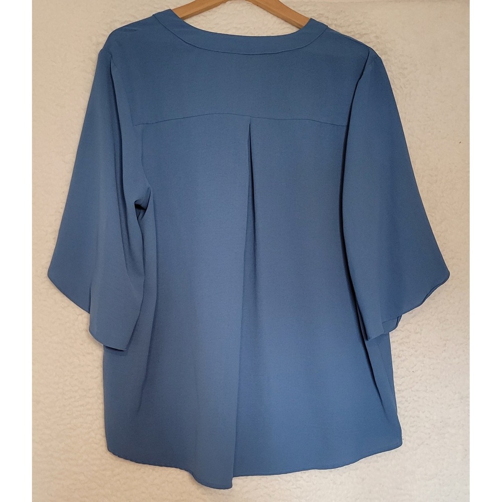 Funlingo Womens Blouse Plus Size 2XL V-Neck Short Sleeve Blue Pullover 1268 - Picture 2 of 5